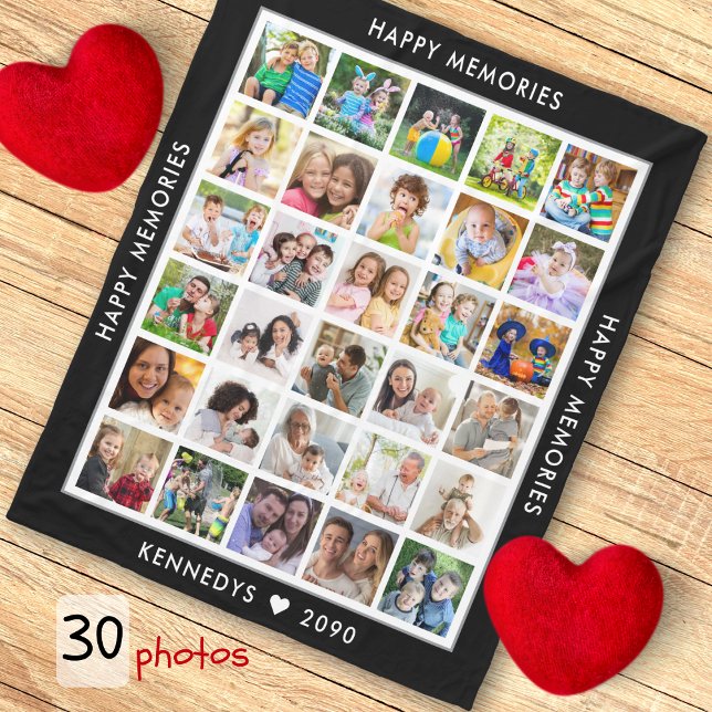 Create Your Own 30 Photo Collage Family Name Black Fleece Blanket (Create Your Own 30 Photo Collage Family Name Black Fleece Blanket
)