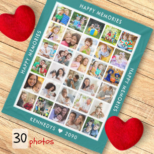 Create Your Own 30 Photo Collage Family Name Green Fleece Blanket