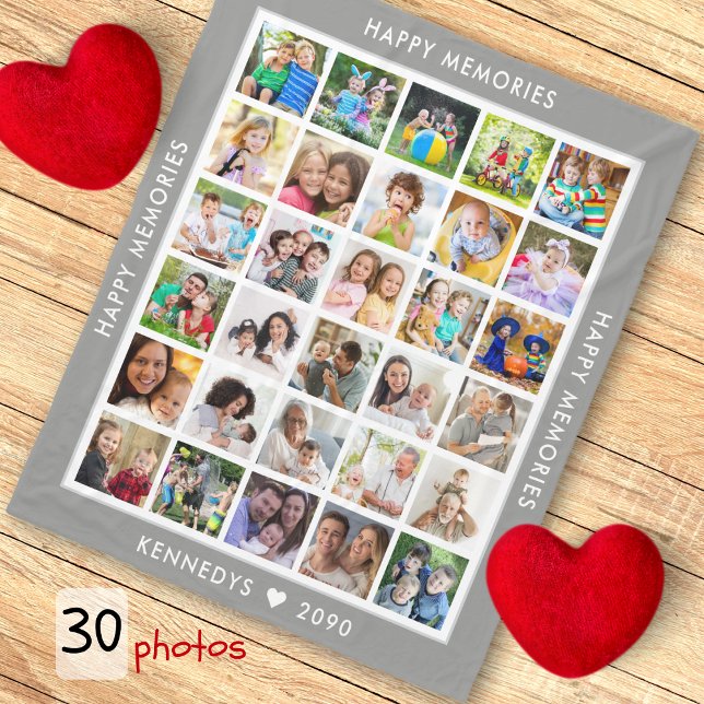 Create Your Own 30 Photo Collage Family Name Grey Fleece Blanket (Create Your Own 30 Photo Collage Family Name Gray Fleece Blanket
)