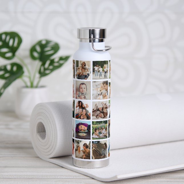 Create Your Own 30 x Photo Collage Square Grid Water Bottle (Yoga)