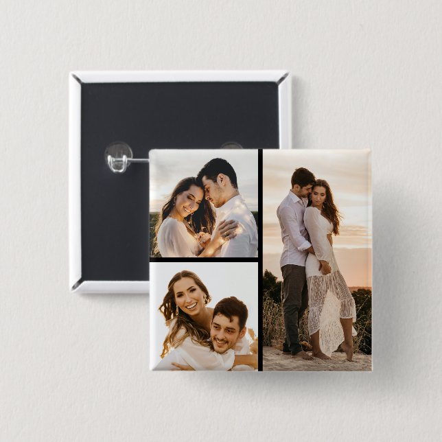 Create Your Own 3 Photo Collage 15 Cm Square Badge (Front & Back)