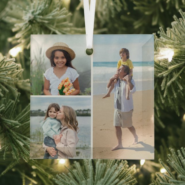 Create Your Own 3 Photo Collage Glass Tree Decoration (Insitu)