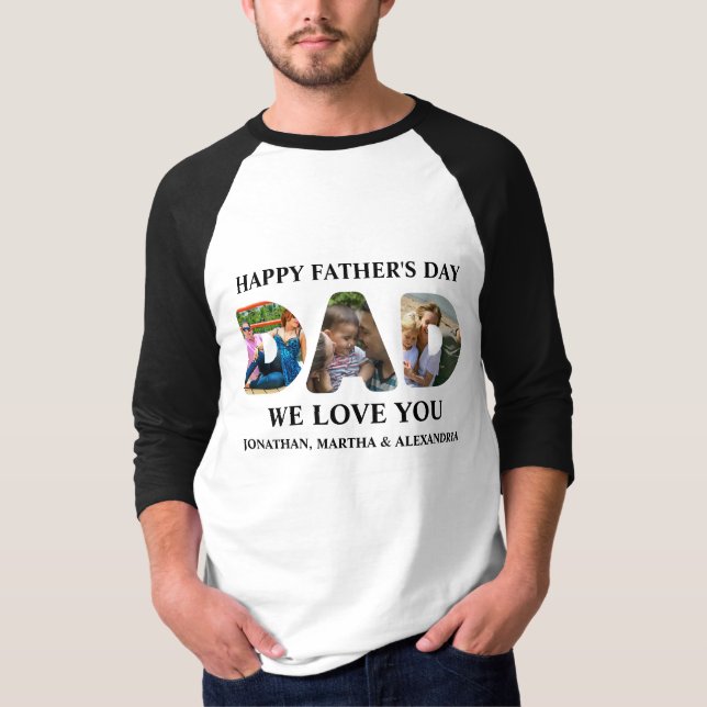 Create your own 3 photo collage Happy Fathers day T-Shirt (Front)