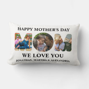 Create your own 3 photo collage Happy Mothers day Lumbar Cushion