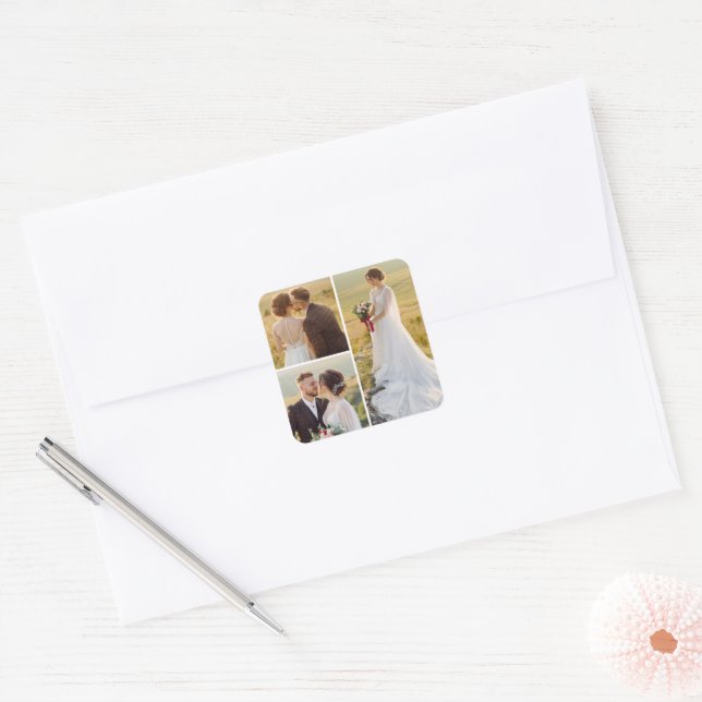 Create Your Own 3 Photo Collage Square Sticker (Envelope)