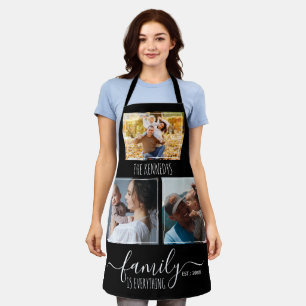 Create Your Own 3 Photo Family Quote Name Black Apron