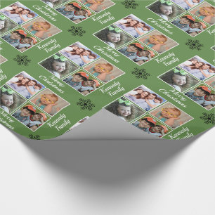 Create Your Own 4 Family Photo Green Christmas Wrapping Paper