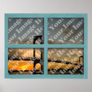 Create Your Own 4 Pane Green Wood Frame Window Poster