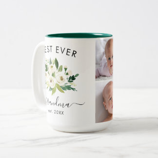 Create Your Own 4 Photo Best Ever Grandma Floral Two-Tone Coffee Mug