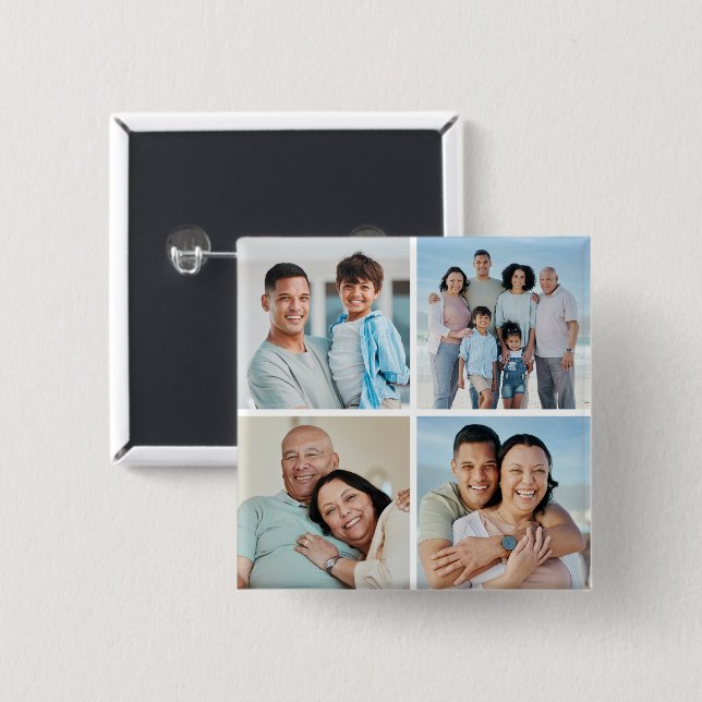 Create Your Own 4 Photo Collage 15 Cm Square Badge (Front & Back)