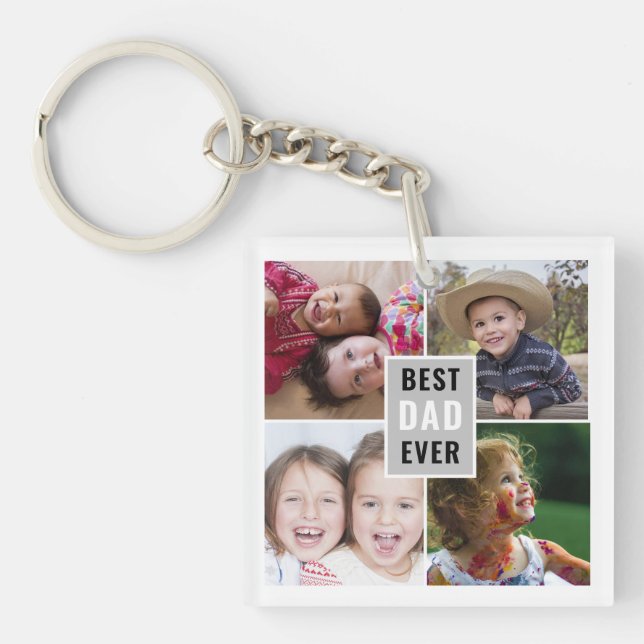 Create Your Own 4 Photo Collage Best Dad Ever Key Ring (Front)
