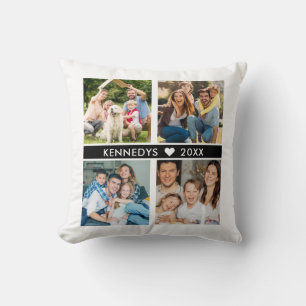 Create Your Own 4 Photo Collage Family Name Cushion