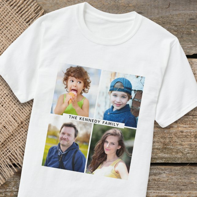 Create Your Own 4 Photo Collage Family Name   T-Shirt (Creator Uploaded)