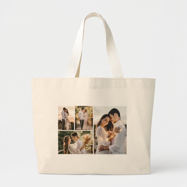 Create Your Own 4 Photo Collage Large Tote Bag (Front)