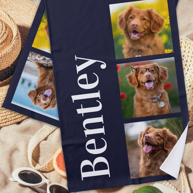 Create Your Own 4 Photo Collage Personalised Dog Beach Towel (Creator Uploaded)