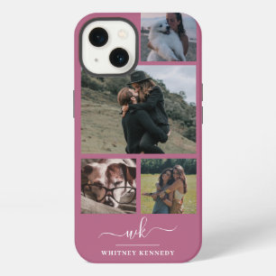 Create Your Own 4 Photo Collage Pink Monogram iPhone 13 Case