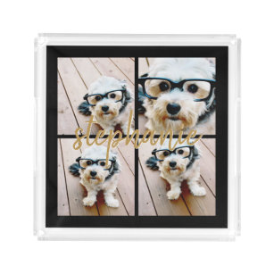 Create Your Own 4 Photo Collage - Script Name Acrylic Tray