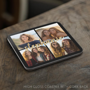 Create Your Own 4 Photo Collage - Script Name Coaster