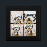 Create Your Own 4 Photo Collage - Script Name Gift Box<br><div class="desc">Use up to four square or selfie phone photos to create a unique and personal gift. Or you can keep the hipster puppy and make a trendy keepsake. If you need to adjust the pictures,  click on the customise tool to make changes.</div>