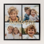 Create Your Own 4 Photo Collage - Script Name Jigsaw Puzzle<br><div class="desc">Use up to four square or selfie phone photos to create a unique and personal gift. Or you can keep the hipster puppy and make a trendy keepsake. If you need to adjust the pictures,  click on the customise tool to make changes.</div>