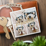 Create Your Own 4 Photo Collage - Script Name Key Ring<br><div class="desc">Use up to four square or selfie phone photos to create a unique and personal gift. Or you can keep the hipster puppy and make a trendy keepsake. If you need to adjust the pictures,  click on the customise tool to make changes.</div>