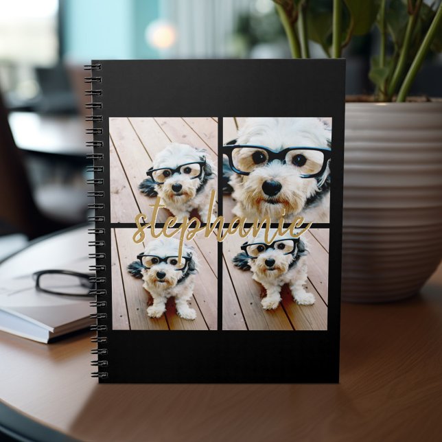 Create Your Own 4 Photo Collage - Script Name Notebook (Personalized notebook - add photos and custom text)