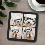 Create Your Own 4 Photo Collage - Script Name Square Paper Coaster<br><div class="desc">Use up to four square or selfie phone photos to create a unique and personal gift. Or you can keep the hipster puppy and make a trendy keepsake. If you need to adjust the pictures,  click on the customise tool to make changes.</div>