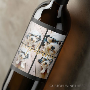 Create Your Own 4 Photo Collage - Script Text Wine Label