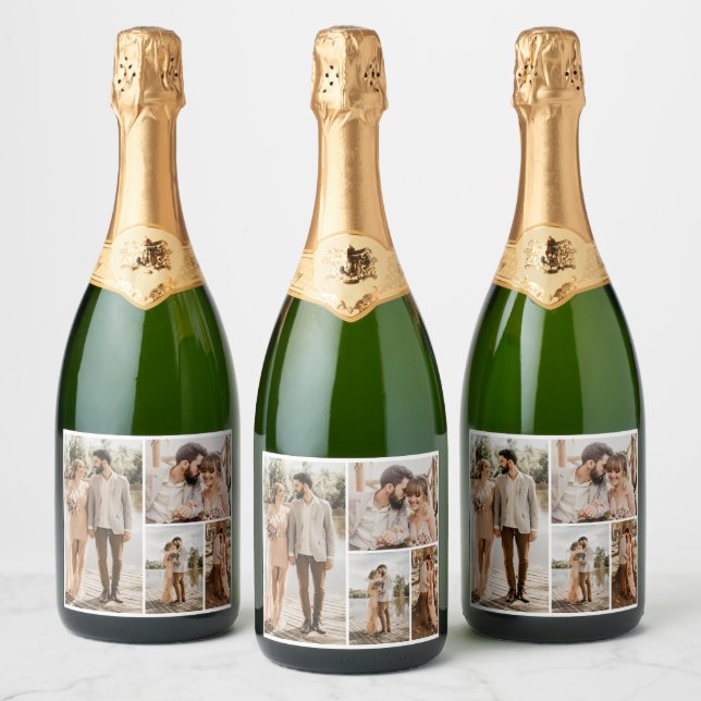 Create Your Own 4 Photo Collage Sparkling Wine Label (Bottles)