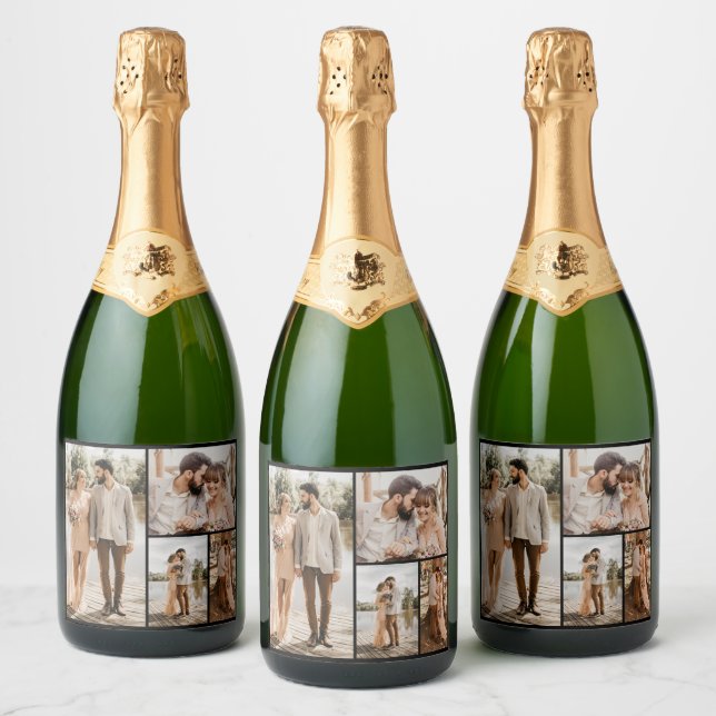 Create Your Own 4 Photo Collage Sparkling Wine Label (Bottles)
