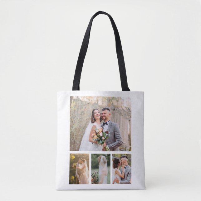 Create Your Own 4 Photo Wedding Collage Tote Bag (Front)