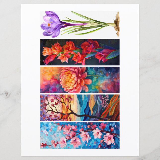 Create Your Own 5 Beautiful Floral Bookmarks (Front)