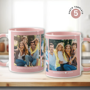 Create Your Own 5 Family Photo Collage Pink Mug