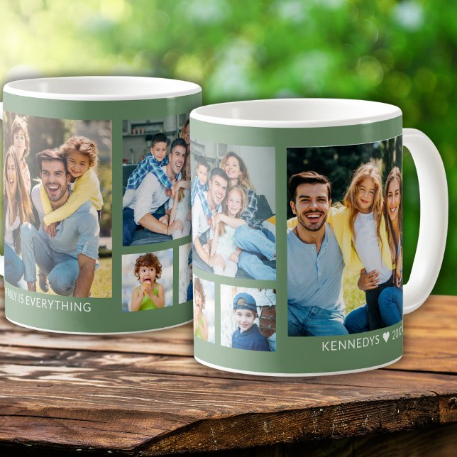 Create Your Own 5 Family Photo Collage Sage Green Coffee Mug (Creator Uploaded)
