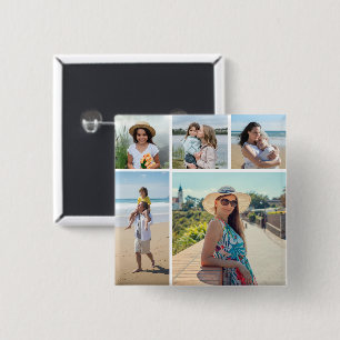 Create Your Own 5 Photo Collage 15 Cm Square Badge