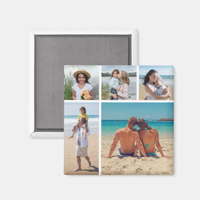 Create Your Own 5 Photo Collage Editable Color Magnet (Front/Back)
