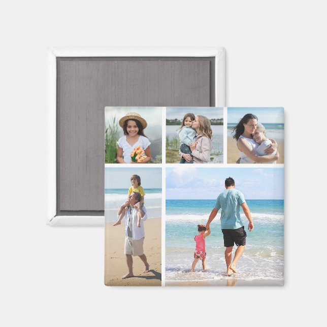 Create Your Own 5 Photo Collage Editable Color Magnet (Front/Back)