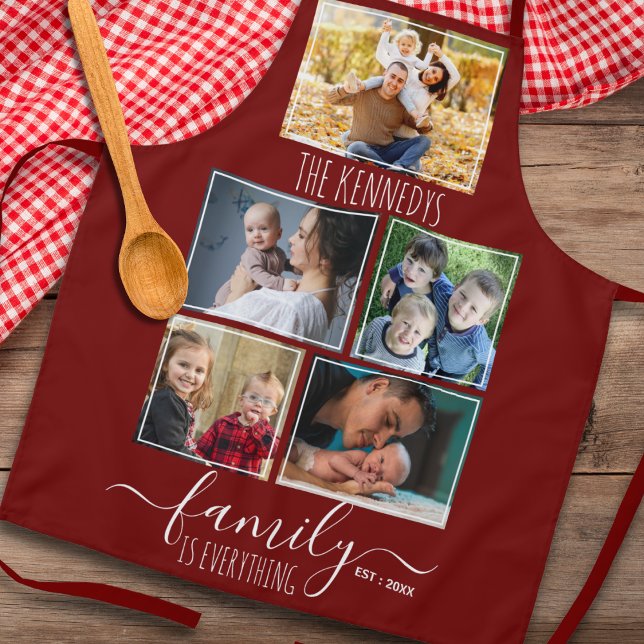 Create Your Own 5 Photo Collage Family Quote Name  Apron (Creator Uploaded)
