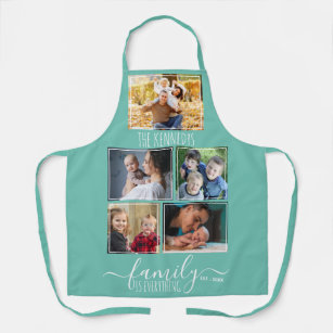 Create Your Own 5 Photo Collage Family Quote Teal Apron