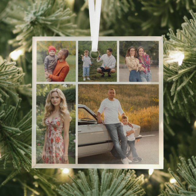 Create Your Own 5 Photo Collage Glass Tree Decoration (Insitu)
