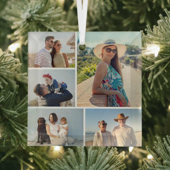 Create Your Own 5 Photo Collage Glass Tree Decoration (Insitu)