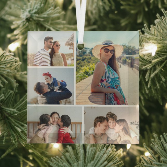 Create Your Own 5 Photo Collage Glass Tree Decoration (Insitu)