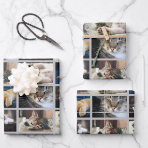 Create Your Own 5 Photo Collage Grey Border Wrapping Paper Sheet