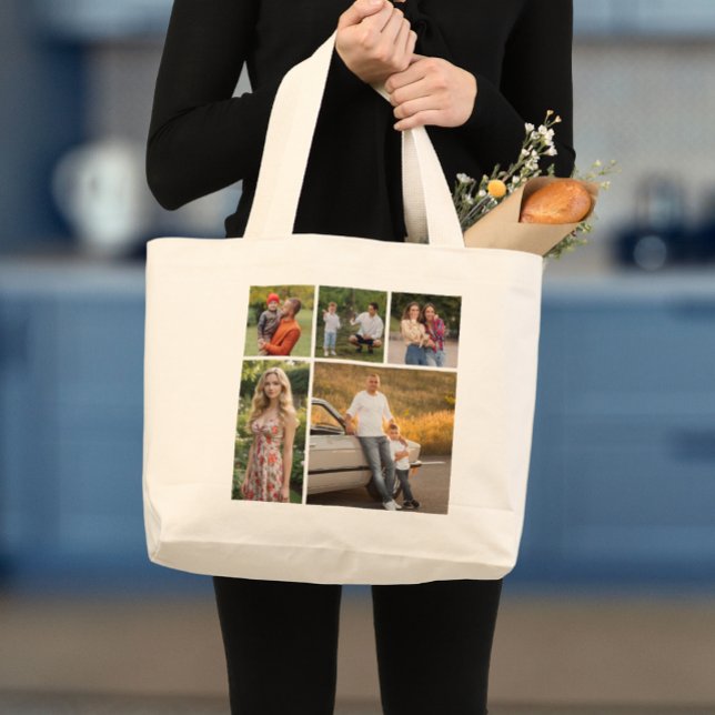 Create Your Own 5 Photo Collage Large Tote Bag (5 Photo Collage Large Tote Bag)