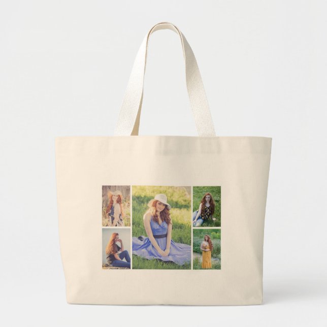 Create Your Own 5 Photo Collage Large Tote Bag (Front)