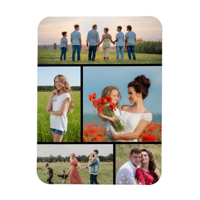 Create Your Own 5 Photo Collage Magnet (Vertical)