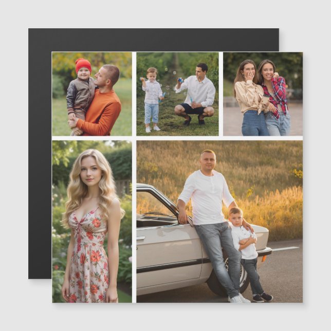 Create Your Own 5 Photo Collage Magnetic Card (Front/Back)