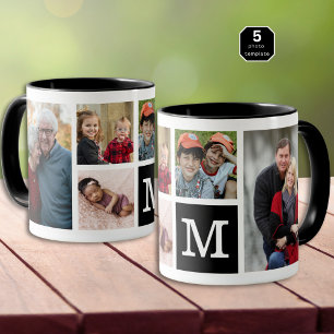 Create Your Own 5 Photo Collage Monogrammed Black Mug