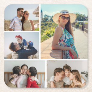 Create Your Own 5 Photo Collage Square Paper Coaster