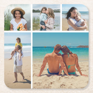 Create Your Own 5 Photo Collage Square Paper Coaster